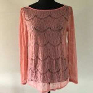 RW & CO Shirt. Women’s Small, Rose Pink Lace